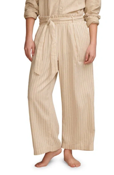 Lucky Brand Cotton Blend Paperbag Pants In Cream Stripe