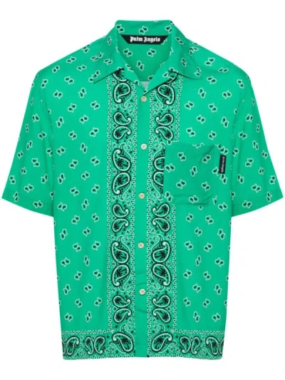 Palm Angels Paisley-print Poplin Shirt In Green