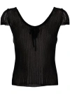Pinko Fringed Ribbed-knit T-shirt In Black