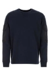 Ten C Crew Neck Cotton Sweatshirt With Shoulder Patches In Blue