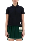 Thom Browne Four-bar Striped Rib-cuffs Polo Top In Blue