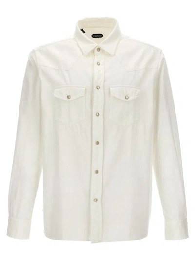 Tom Ford Man Denim Shirt White Size 16 Cotton