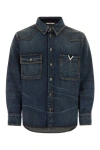 Valentino Denim Shirt With Chest Pockets And Visible Stitching In Blue