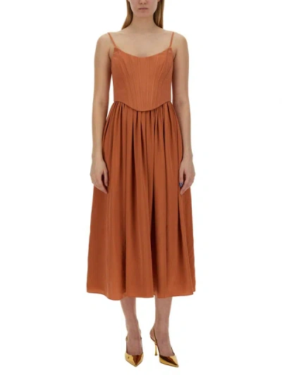 Zimmermann Brown Paneled Midi Dress In Pink