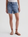 Ag Ex-boyfriend Raw Hem Mid Length Denim Shorts In Blue