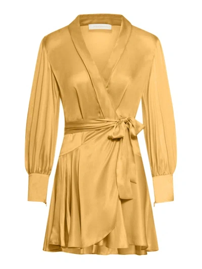 Zimmermann Silk Wrap Mini Dress In Nude & Neutrals