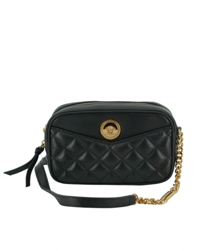 VERSACE BLACK LAMB LEATHER SMALL CAMERA CROSSBODY BAG