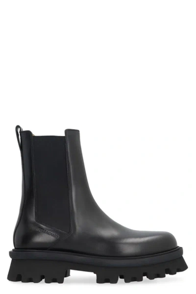 Ferragamo Leather Chelsea Boots In Black