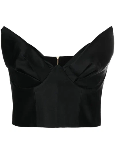 Zimmermann Matchmaker Cropped Wool And Silk-blend Bustier Top In Black