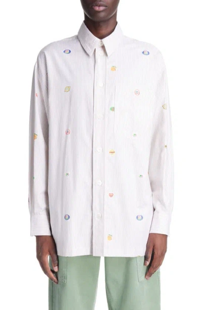 Kenzo Fruit Stickers Striped Shirt In Camel