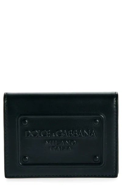 Dolce & Gabbana Logo Plaque Leather Card Holder In Nero