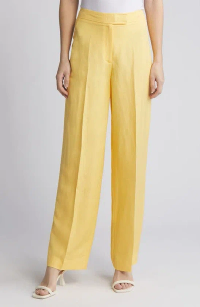 Anne Klein Linen Blend Wide Leg Trousers In Yellow