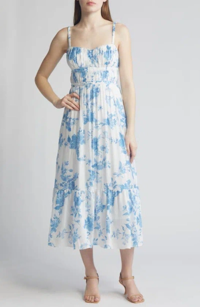 Zoe And Claire Floral Tiered Midi Dress In Blue