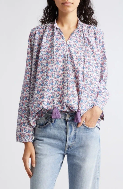 Mille Joni Floral Tie Neck Top In Bluebell