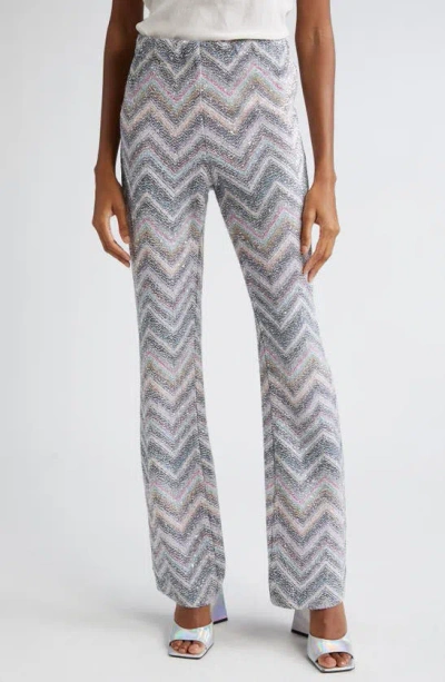 Missoni Sparkly Chevron Flare Trousers In Light Blue Grey White Base