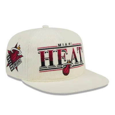 New Era Cream Miami Heat Team Bar Lightweight Corduroy Golfer Snapback Hat