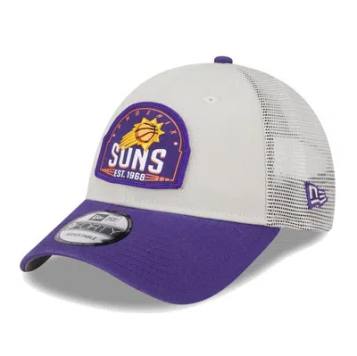 New Era Men's Khaki/purple Phoenix Suns Throwback Patch Trucker 9forty Adjustable Hat In Khaki Purp