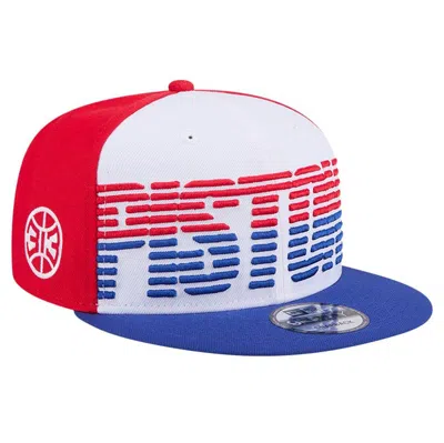 New Era Men's White/blue Detroit Pistons Throwback Gradient Tech Font 9fifty Snapback Hat In White Blue