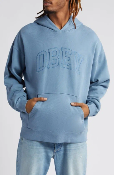 Obey Logo Graphic Hoodie In Pigment Coronet Blue
