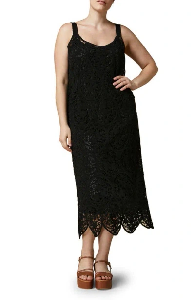 Marina Rinaldi Knitted Lace Midi Dress In Black