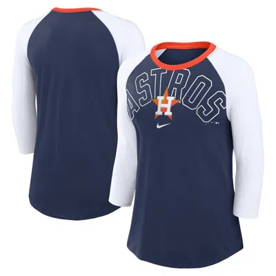 Nike Women's  Navy, White Houston Astros Knockout Arch 3/4-sleeve Raglan Tri-blend T-shirt In Navy,white