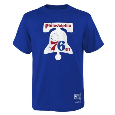 Mitchell & Ness Kids' Big Boys  Royal Philadelphia 76ers Hardwood Classics Retro Logo T-shirt