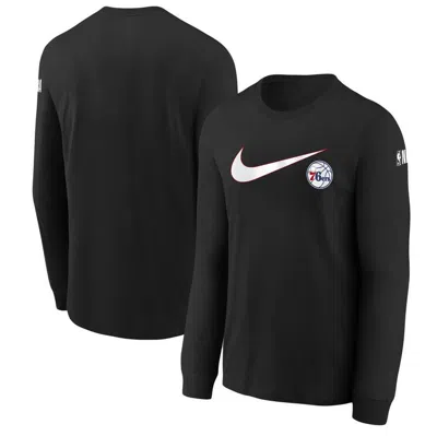 Nike Kids' Youth  Black Philadelphia 76ers Swoosh Long Sleeve T-shirt