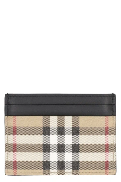 Burberry Checked Motif Card Holder In Beige