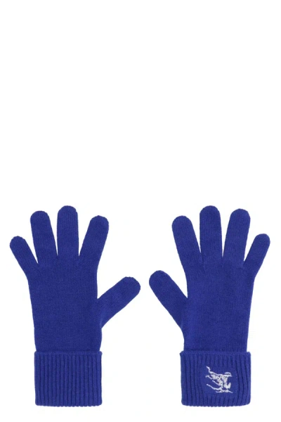Burberry Knitted Gloves In Blue