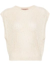 TWINSET TWINSET COTTON TOP WITH OPENWORK KNIT AND SEQUINS