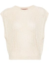 Twinset Sequined Open-knit Top In Beige