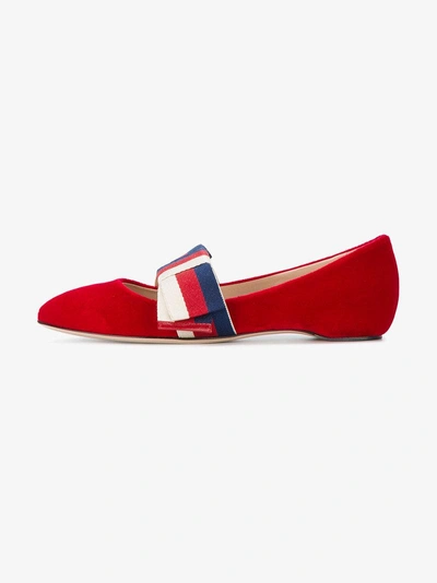 Gucci Velvet Ballet Flat With Sylvie Bow In Red