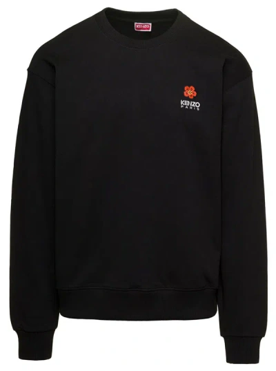 KENZO BLACK CREWNECK SWEATSHIRT WITH LOGO PATCH IN COTTON MAN