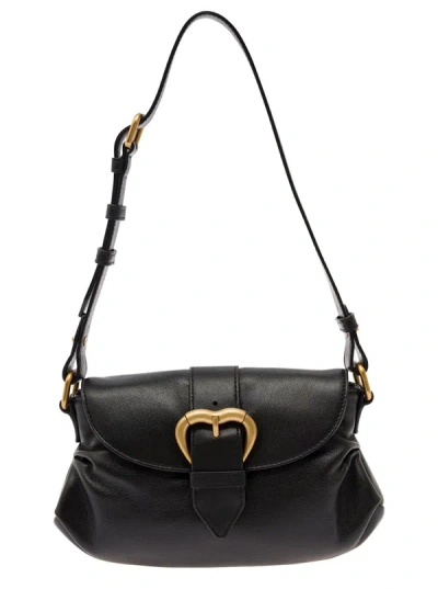 Pinko 'classic Jolene Small' Black Shoulder Bag With Maxi Buckle In Leather Woman