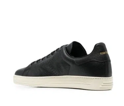 Tom Ford Logo Leather Sneakers In Black/cream