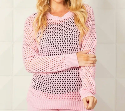 French Kyss Crochet Crew Neck Sweater In Blush In Gold