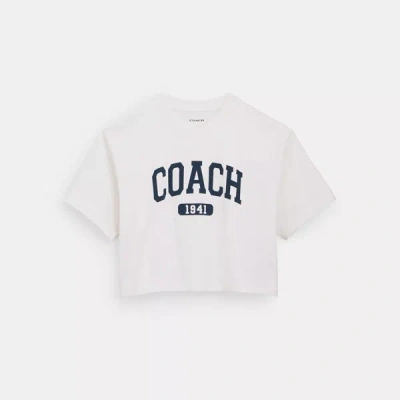 Coach Outlet Varsity Cropped T-shirt In Organic Cotton In White