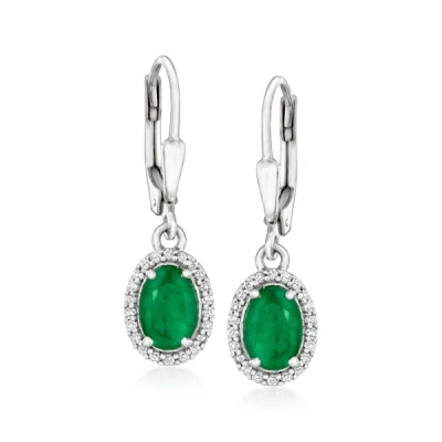 Ross-simons Emerald And . White Topaz Drop Earrings In Sterling Silver In Green