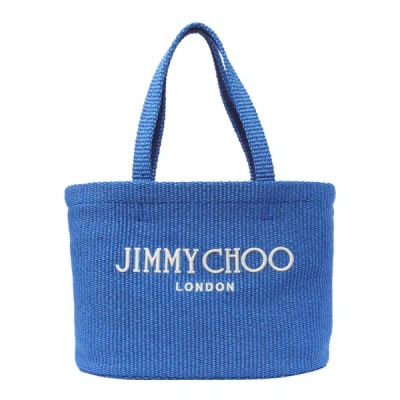 Jimmy Choo Mini Woven Beach Tote Bag In Sky/latte