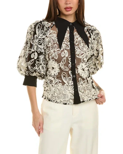 Gracia Mesh Embroidered Shirt In Black