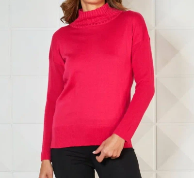 French Kyss Braided Mock Neck Ribbed Sleeve Top In Rose In Multi