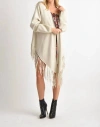 MUCHE & MUCHETTE ANGEL LONG SLEEVE CARDIGAN WITH FRINGE HEM IN BEIGE