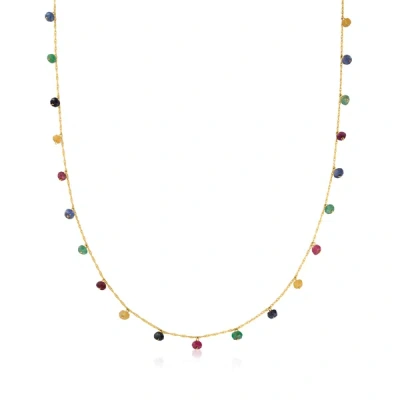 Canaria Fine Jewelry Canaria Multicolored Sapphire And Ruby Bead Station Necklace In 10kt Yellow Gold