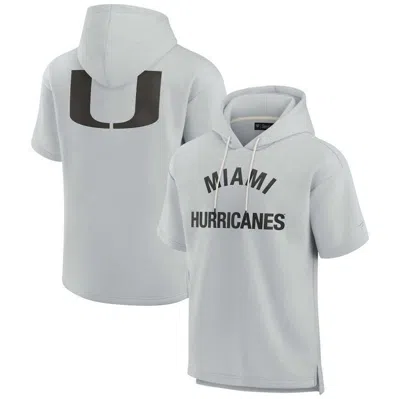 Fanatics Signature Unisex  Gray Miami Hurricanes Elements Super Soft Fleece Short Sleeve Pullover Hoo