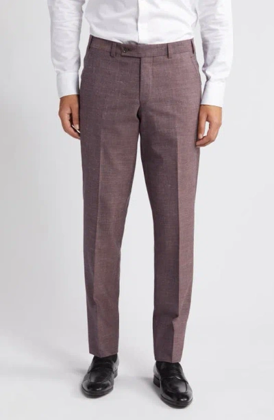 Ted Baker Jerome Trim Fit Soft Constructed Flat Front Wool & Silk Blend Dress Trousers In Berry
