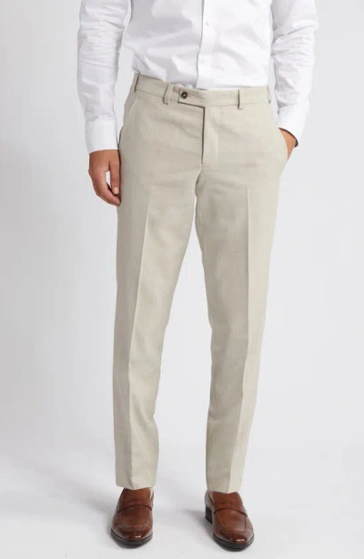 Ted Baker Jerome Trim Fit Soft Constructed Flat Front Wool & Silk Blend Dress Trousers In Tan
