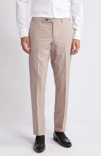 Ted Baker Jerome Trim Fit Soft Constructed Flat Front Wool & Silk Blend Dress Trousers In Coral