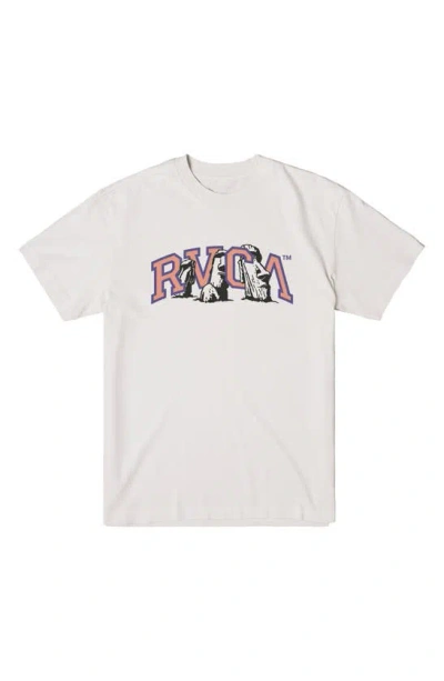 Rvca Rapa Nui Cotton Graphic T-shirt In Silver Bleach