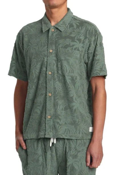 Rvca Palms Down Regular Fit Jacquard Short Sleeve Button-up Shirt In Balsam Green