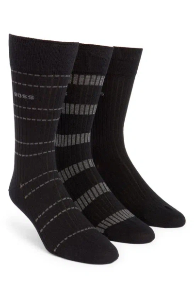Hugo Boss Ribbed Cotton Blend Socks - Pack Of 3 In Black